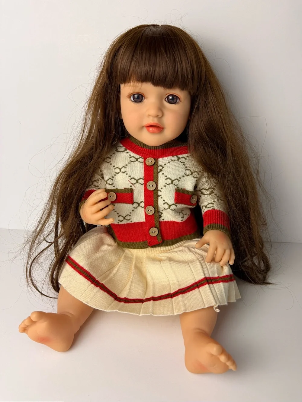 Lifelike Reborn Baby Girl Doll Long Brunette Hair Realistic